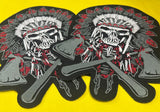 WCEP16 RED INDIAN SKULL WITH SAW IN BOTH HANDS  MOTORCYCLE PATCH EMBROIDERY IRON ON PATCH