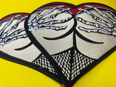 WCEP15 HEART WITH SKULL HANDS MOTORCYCLE PATCH EMBROIDERY IRON ON PATCH