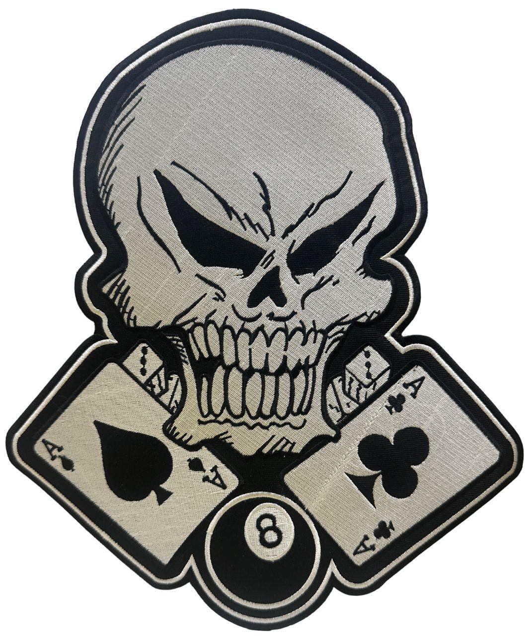 WCEP14 SKULL WITH PLAY CARDS DESIGN A8 MOTORCYCLE PATCH EMBROIDERY IRON ON PATCH