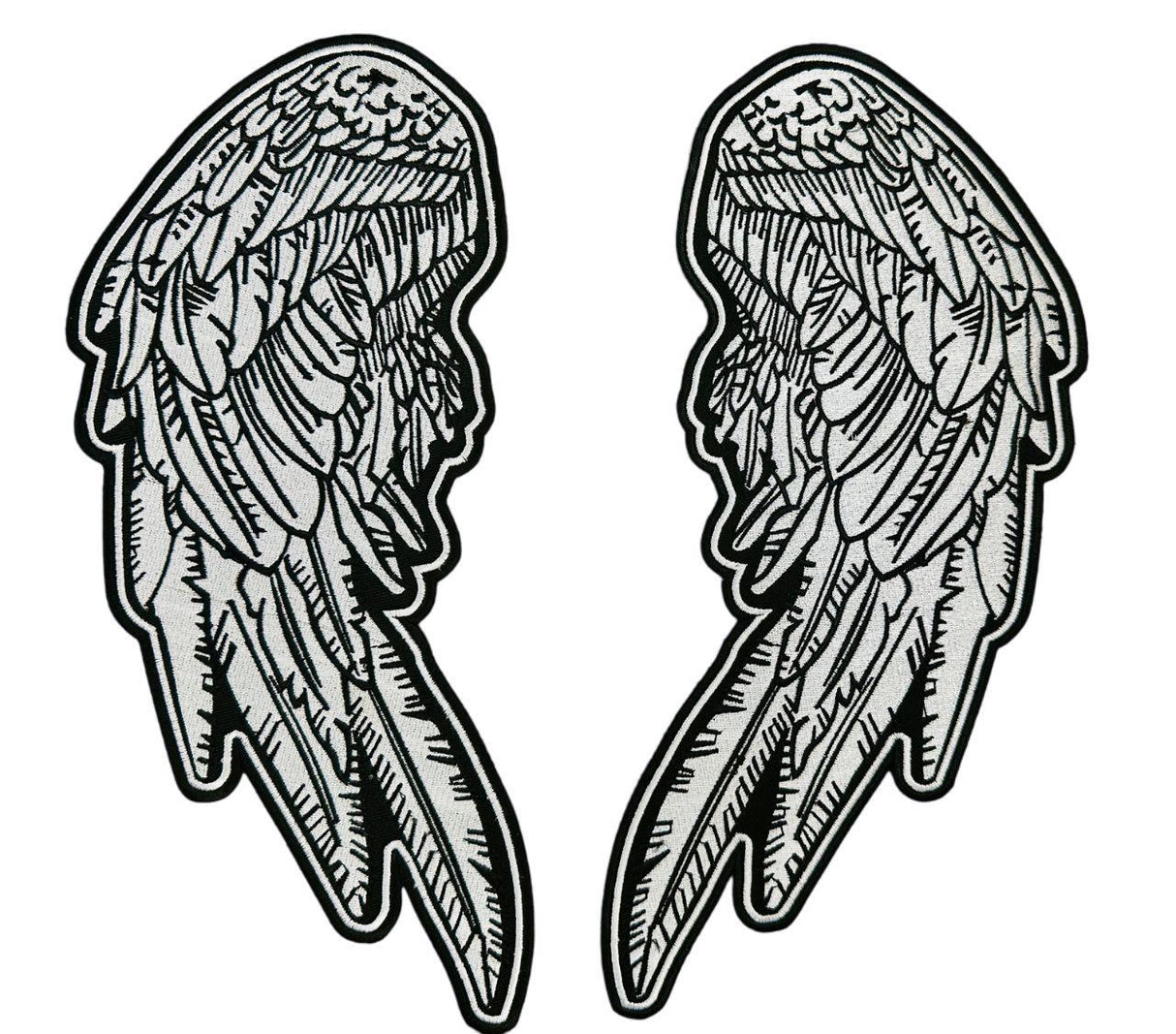 WCEP21 LARGE ANGEL WINGS WHITE & BLACK MOTORCYCLE PATCH EMBROIDERY IRON ON PATCH