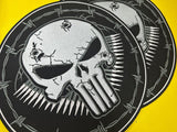 WCEP23 LARGE SKULL WITH BLACK EYES BULLET & SECURITY WIRE DESIGN MOTORCYCLE PATCH EMBROIDERY IRON ON PATCH