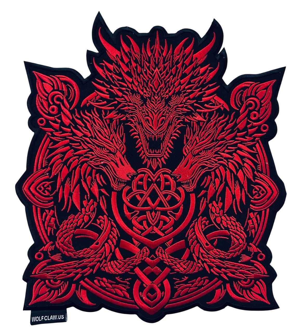 WCEP49 3DRAGONS ( RED & BLACK ) DESIGN DESIGN MOTORCYCLE PATCH EMBROIDERY IRON ON PATCH