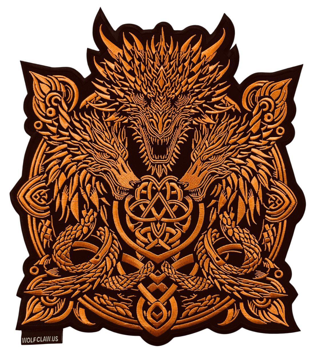 WCEP50 3DRAGONS ( ORANGE & BLACK ) DESIGN DESIGN MOTORCYCLE PATCH EMBROIDERY IRON ON PATCH