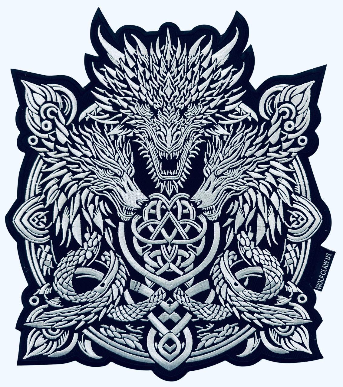 WCEP53 3DRAGONS ( WHITE & BLACK ) DESIGN DESIGN MOTORCYCLE PATCH EMBROIDERY IRON ON PATCH