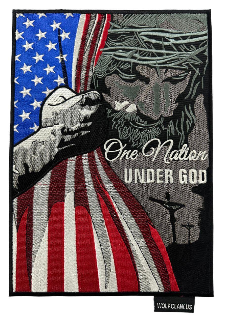 WCEP66 ONE NATION UNDER GOD ( WITH USA FLAG ) DESIGN ( L. GREY+BLACK ) DESIGN DESIGN MOTORCYCLE PATCH EMBROIDERY IRON ON PATCH