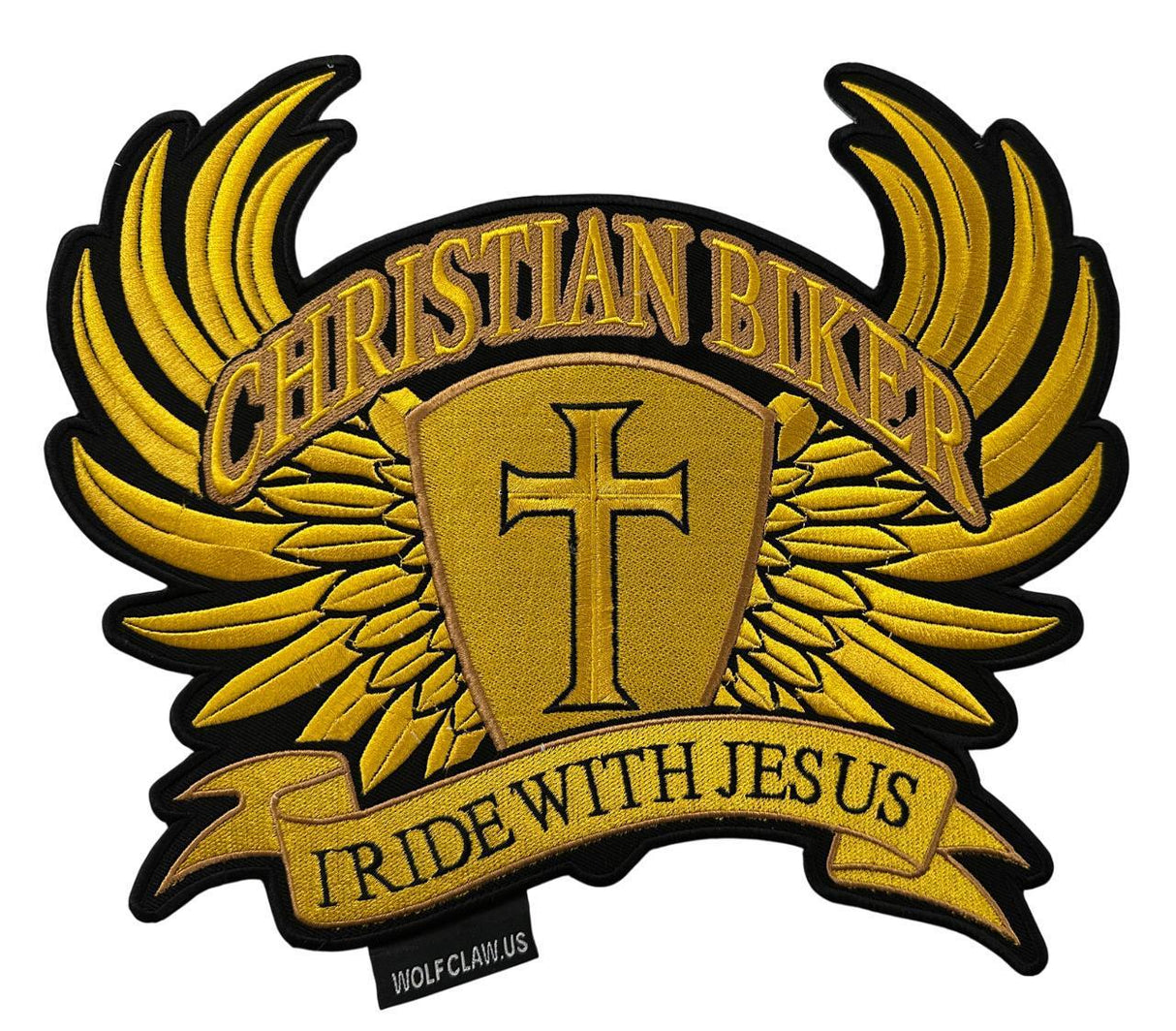 WCEP63 CHRISTIAN BIKER I RIDE WITH JESUS ( GOLDEN ) DESIGN DESIGN MOTORCYCLE PATCH EMBROIDERY IRON ON PATCH
