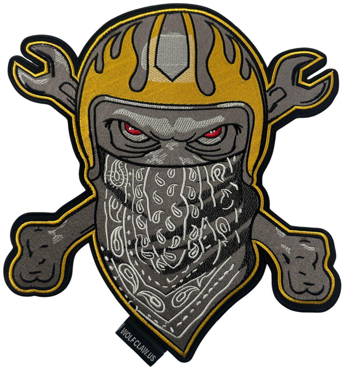 WCEP68 MASK WITH RENCHES ( YELLOW ) DESIGN MOTORCYCLE PATCH EMBROIDERY IRON ON PATCH
