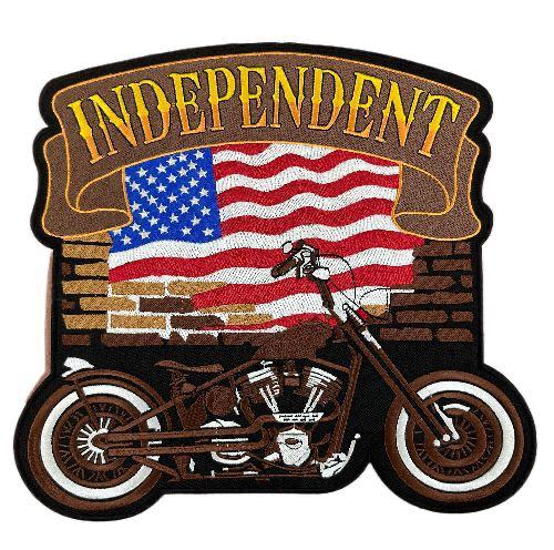 WCEP85 INDEPENDENT ( MOTORCYCLE WITH US FLAG BROWN THEME ) DESIGN MOTORCYCLE PATCH EMBROIDERY IRON ON PATCH