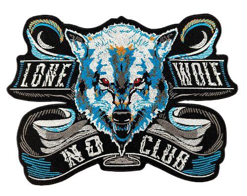 WCEP81 LONE WOLF-NO CLUB SKY BLUE DESIGN MOTORCYCLE PATCH EMBROIDERY IRON ON PATCH