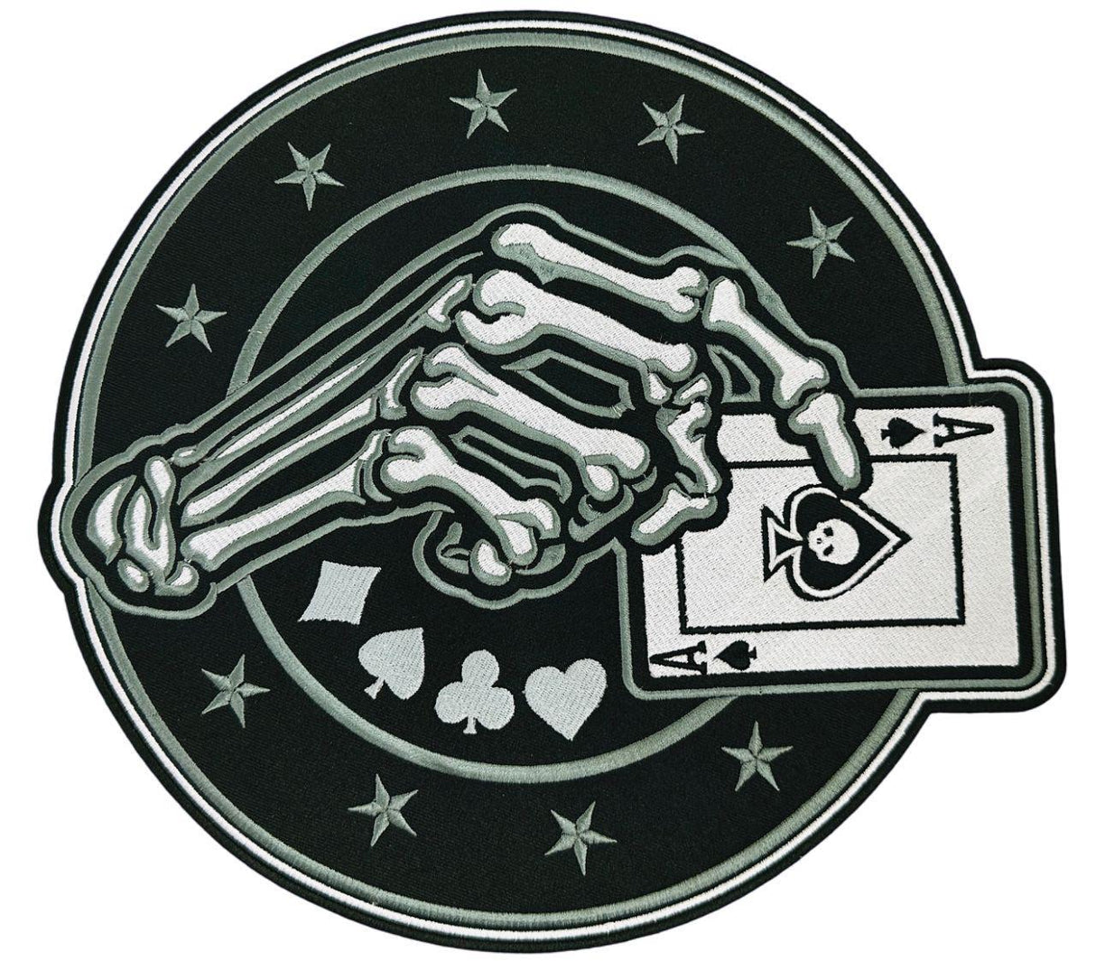 WCEP89 SKULL HAND WITH PLAY CARD ROUND DESIGN MOTORCYCLE PATCH EMBROIDERY IRON ON PATCH