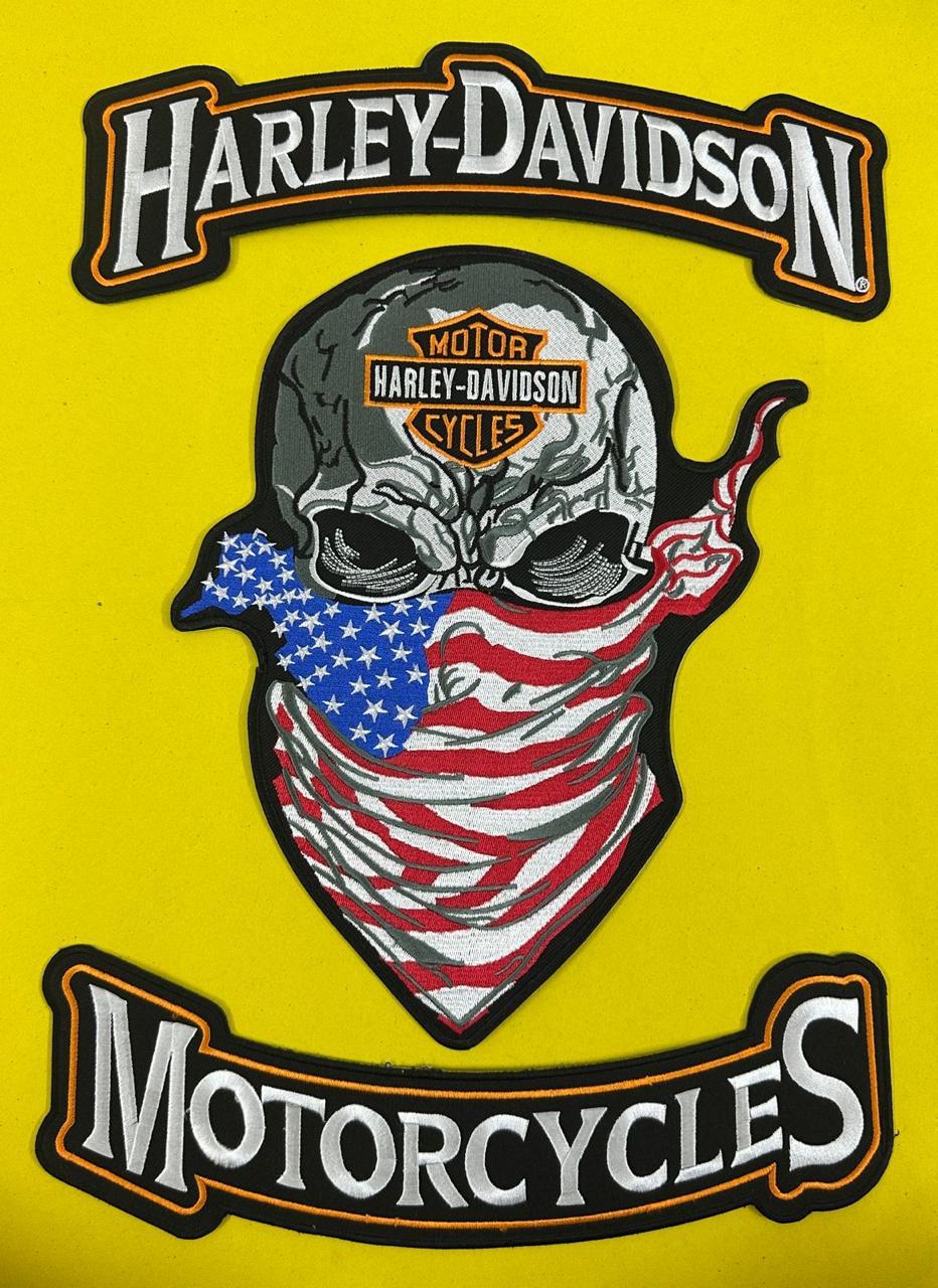 WCEP82 FACE MASK FLAP US WITH ROCKERS HARLEY DAVIDSON SET OF 3 PCS DESIGN MOTORCYCLE PATCH EMBROIDERY IRON ON PATCH