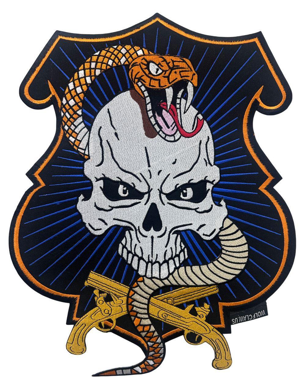 WCEP155SNAKE AND SKULL PATCH EMBROIDERED APPLIQUE BADGE IRON ON SEW ON FOR BIKER RIDER CLOTHES, BACK PATCH