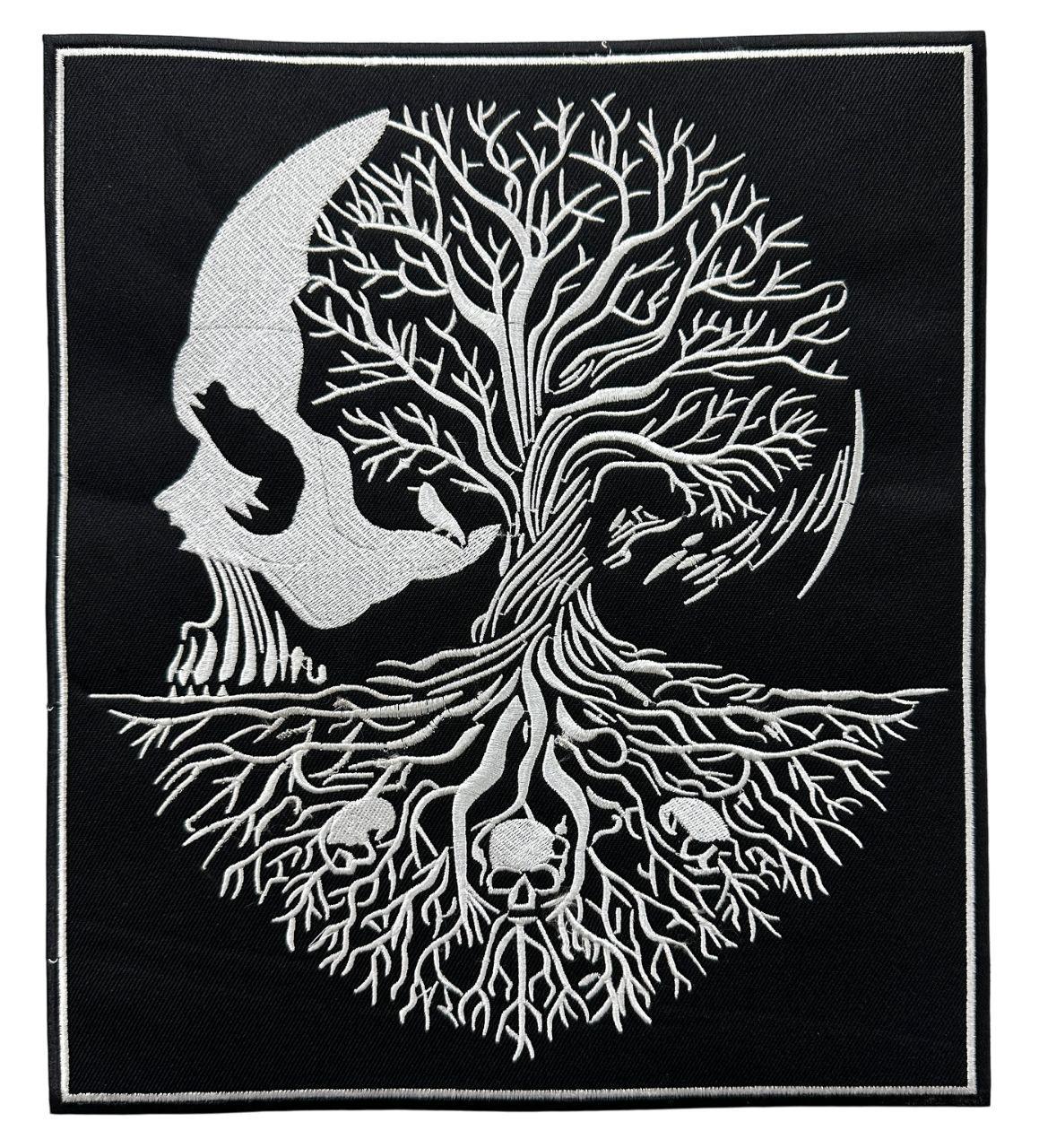 WCEP179 SKULL TREE VALHALLA EMBROIDERY PATCH, TREE OF DEATH EMBROIDERY PATCH, SKULL SEW ON PATCH, SKULL IRON ON PATCH, ODIN PATCH, VIKING PATCH