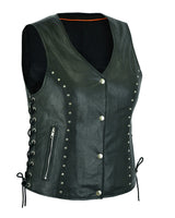 WCWV15841NKD Naked Women's Lace up side leather motorcycle vest