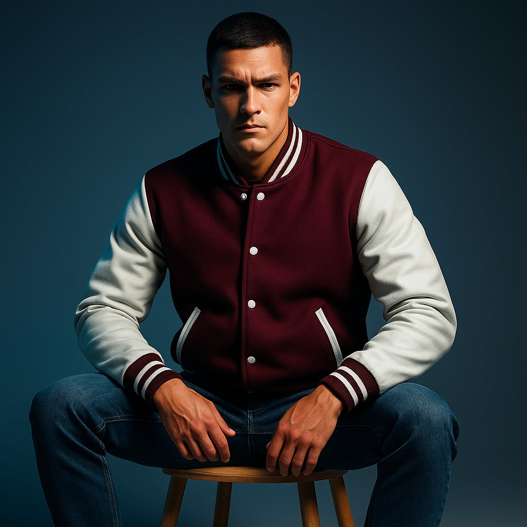 Maroon Wool & White Sleeves Leather Letterman Jacket