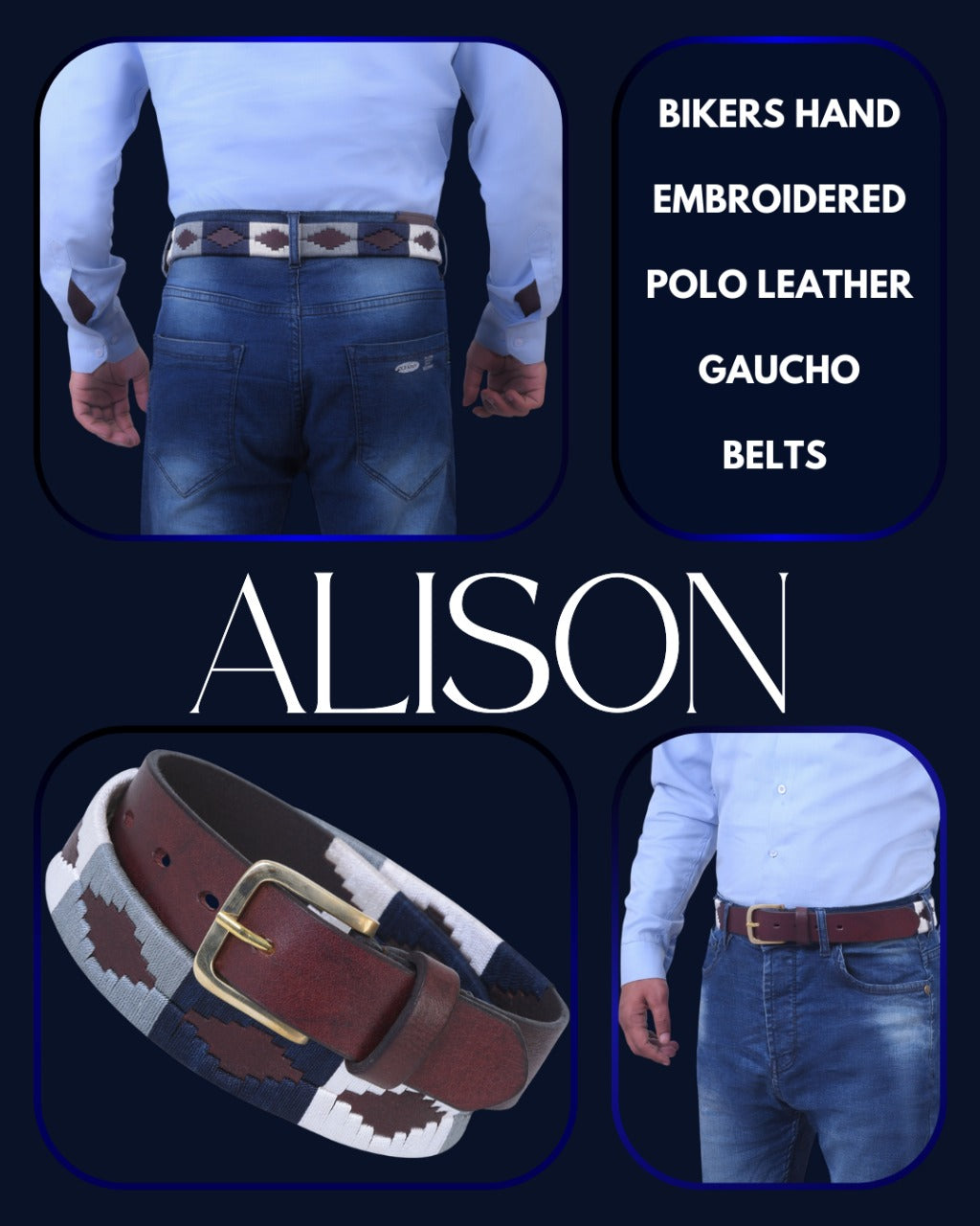 Bikers Hand Embroidered Polo Leather Gaucho Belts (ALISON)