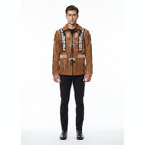 Men’s Western Cowboy Suede Fringe Jacket – Beaded Native American Style Leather Jacket