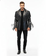 Men’s Premium Western Suede Leather Native American Fringe Cowboy Jacket