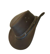 Genuine Brown Leather Hat with Braided Band