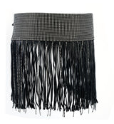 Women Black Tassel Bling Leather Hip Belt