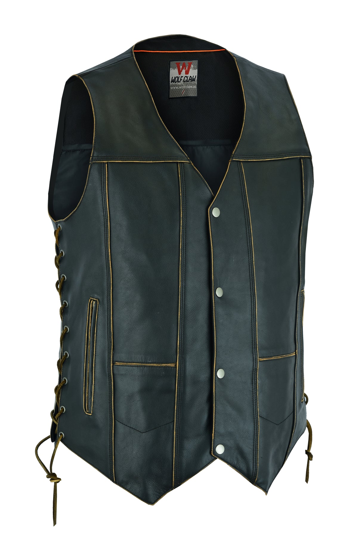 Rub Buff Style Men's Leather Vest 7 Pockets Biker Real Cowhide