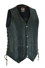 Rub Buff Style Men's Leather Vest 7 Pockets Biker Real Cowhide