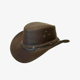 Genuine Brown Leather Hat with Braided Band