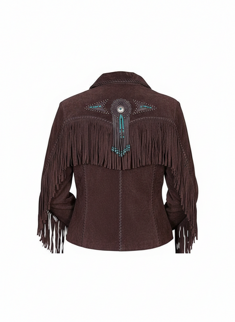 Women’s Native American Style Suede Western Fringe & Beaded Leather Jacket
