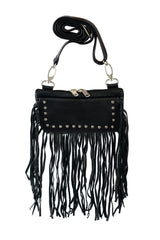 WC15108FRINGE FRINGE Women Leather Hip Clip FRINGE Purse Bag Fringe & Stud Waist Bag Fanny Pack Motorcycle - Leather bags - Front View