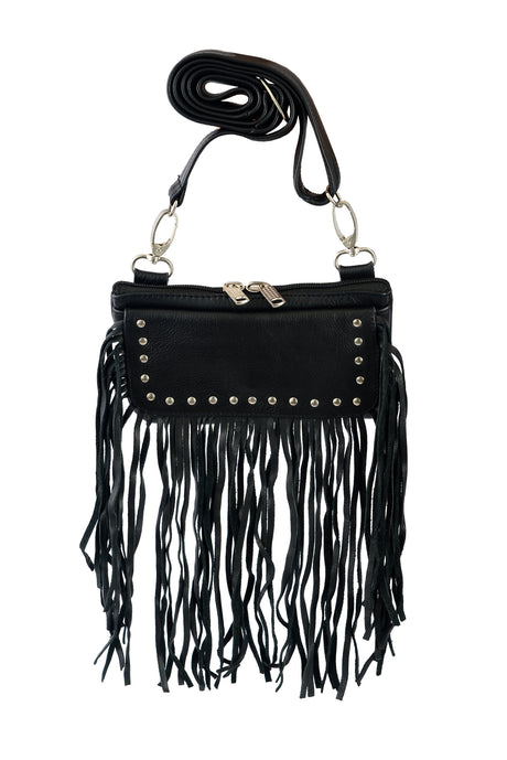 WC15108FRINGE FRINGE Women Leather Hip Clip FRINGE Purse Bag Fringe & Stud Waist Bag Fanny Pack Motorcycle - Leather bags - Front View
