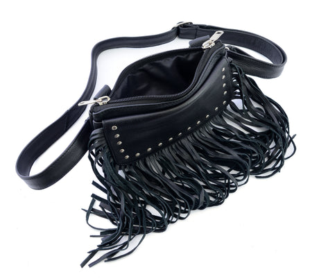 WC15108FRINGE FRINGE Women Leather Hip Clip FRINGE Purse Bag Fringe & Stud Waist Bag Fanny Pack Motorcycle - Leather bags - Back View