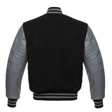 Letterman Men's Varsity Jacket With Leather Sleeves - Black