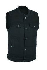 Men SOA Denim Black Vest Club Cut Outlaw Anarchist mc Biker Vest