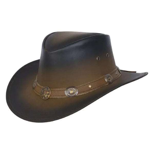 Leather Cowboy Western Hat  Aussie Style with Conchos