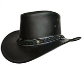 Black Genuine Leather Braided Cowboy Hat  Classic Western Style