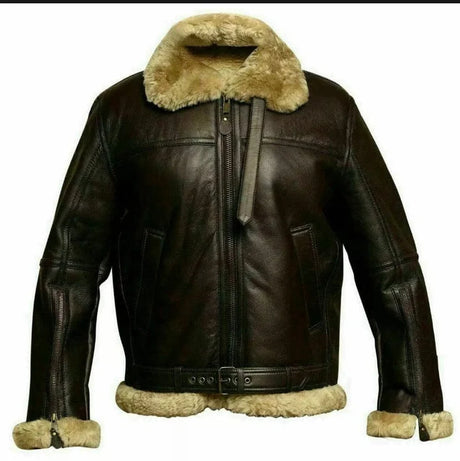 Genuine Sheep Skin Leather RAF Flight Aviator Jacket With Fur Wool Lining