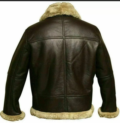Genuine Sheep Skin Leather RAF Flight Aviator Jacket With Fur Wool Lining - Men leather jackets - Back View