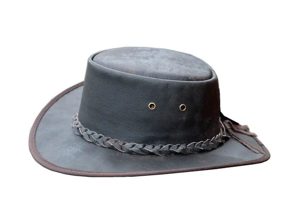 Australian Western Distressed Brown Leather Cowboy Bush Hat