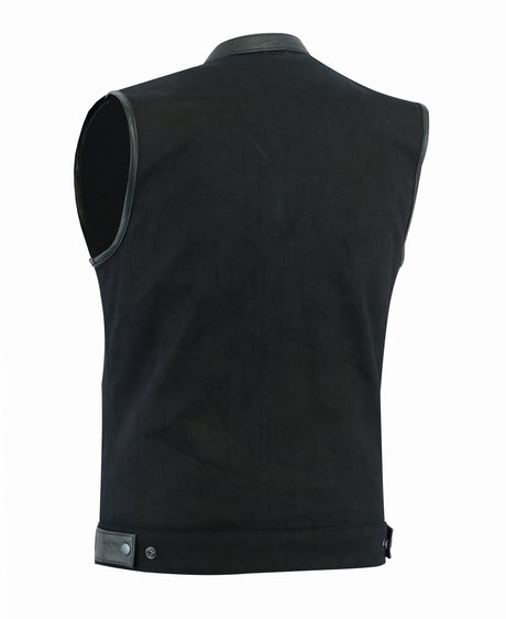 Biker Denim Club Style Anarchy BLACK Vest with Conceal Carry Pockets both sides
