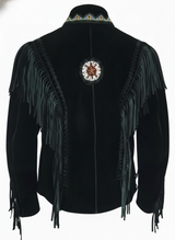 Men’s Cowboy-Inspired Suede Leather Fringe Jacket with Traditional Native Beads