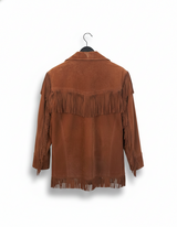Men’s Western Suede Leather Fringe Cowboy Jacket with Native American Beaded Detailing