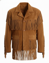 Premium Men’s Western Cowboy Jacket – Suede Fringe with Native American Beadwork