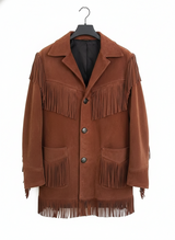 Men’s Western Suede Leather Fringe Cowboy Jacket with Native American Beaded Detailing