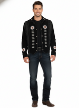 Men’s Cowboy-Inspired Suede Leather Fringe Jacket with Traditional Native Beads