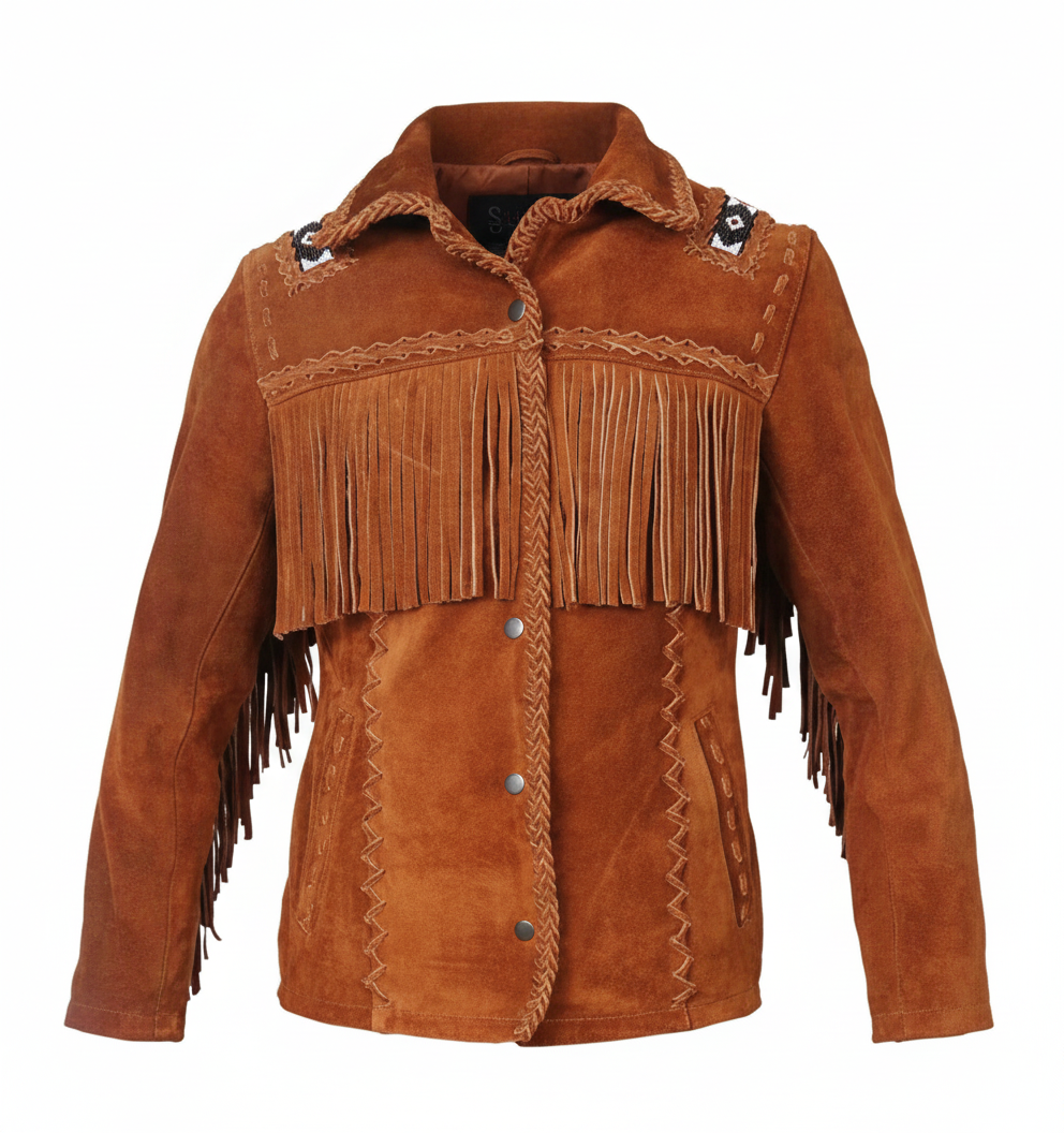 Men’s Premium Suede Western Fringe Jacket with Handcrafted Beads – Cowboy & Heritage Leather Wear