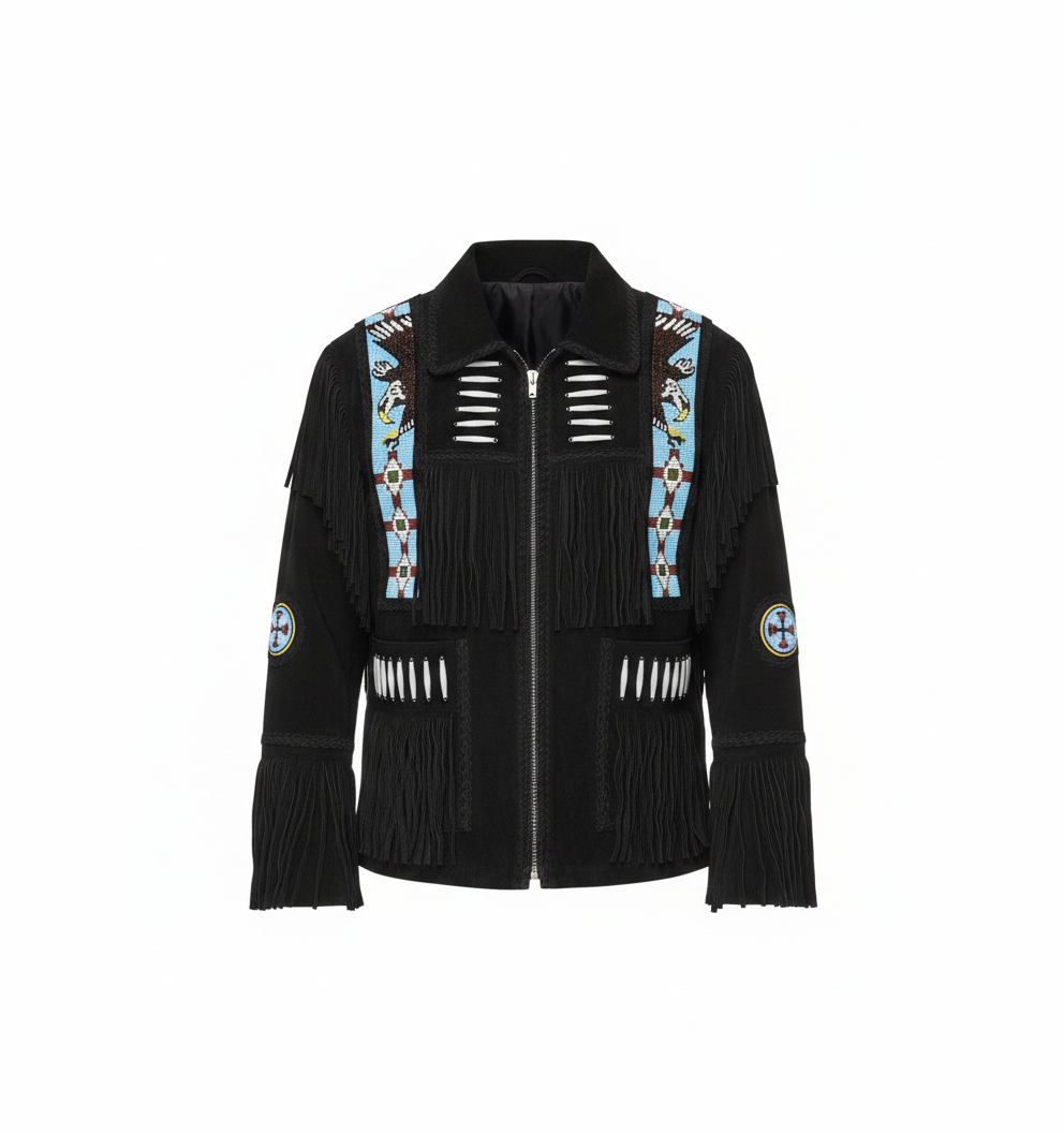 Men’s Suede Fringe Leather Jacket – Western Cowboy Native American Style Outerwear