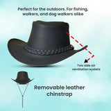 Australian Style Black Leather Bush Hat for Men & Women – Cowboy Western Design