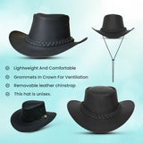 Australian Style Black Leather Bush Hat for Men & Women – Cowboy Western Design