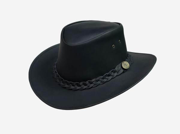 Australian Style Black Leather Bush Hat for Men & Women – Cowboy Western Design