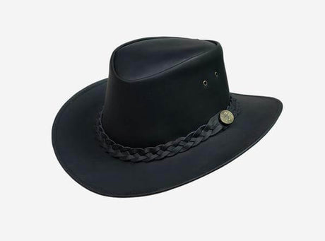 Australian Style Black Leather Bush Hat for Men & Women – Cowboy Western Design
